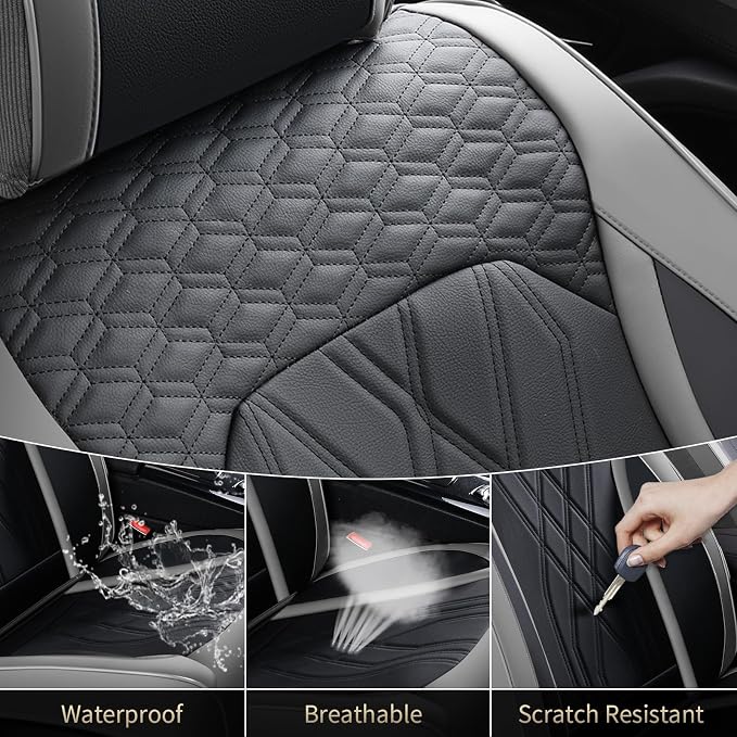 FLORICH Car Seat Covers Front Seat Waterproof Faux Leather Seat Covers for Cars Premium Breathable Car Seat Protector Interior Covers Non-Slip Universal Fit for Most Car Truck SUV, Gray&Black