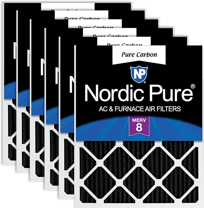Nordic Pure 16x20x1 (Actual Size: 15 1/2 x 19 1/2 x 3/4) Pure Carbon Pleated Odor Reduction Furnace Air Filters 6 Pack