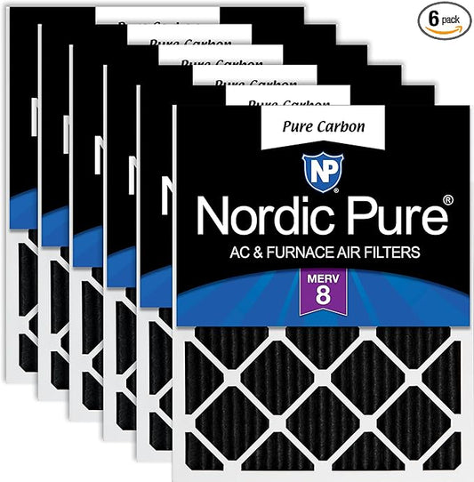 Nordic Pure 12x20x1 (Actual Size: 11 1/2 x 19 1/2 x 3/4) Pure Carbon Pleated Odor Reduction Furnace Air Filters 6 Pack