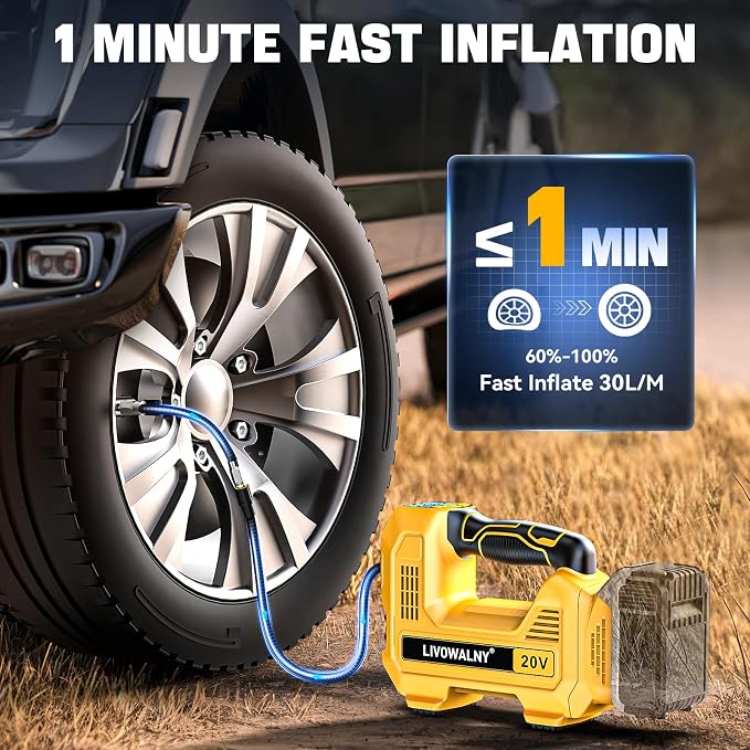 Cordless Tire Inflator Air Compressor & 100W LED Work Light Bundle for Dewalt 20V, 10000LM Flashlight Portable LED Flood Light, Battery Not Included