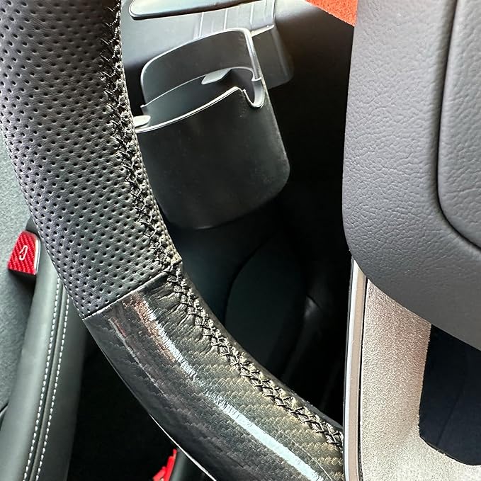 MEWANT Hand Stitch Steering Wheel Cover for Tesla Model 3 Highland Model Juniper Made of PU Carbon Fiber Faux Leather