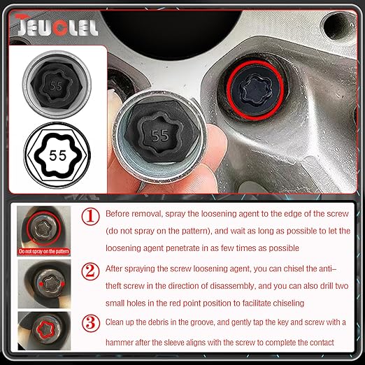 055 Wheel Locking Nut Key Compatible with BMW Series, (Socket OD 27mm - ID 25mm), Wheel Lock Nut Socket Adapter, Wheel Anti-Theft Lug Nut Removal Tool, Anti-Theft Screw Remover