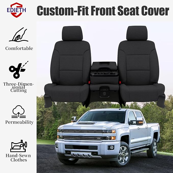Seat Covers for Chevy Silverado & GMC Sierra 1500 2014 2015 2016 2017 2018 Front Foam Padded Heavy-Duty Automotive Seat Cover Set - Black