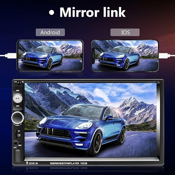 Podofo Double Din Car Stereo Radio 7 Inch Touch Screen Bluetooth Handsfree Mirror Link USB SD FM Audio Receiver with Backup Camera Wireless Steering Wheel Control