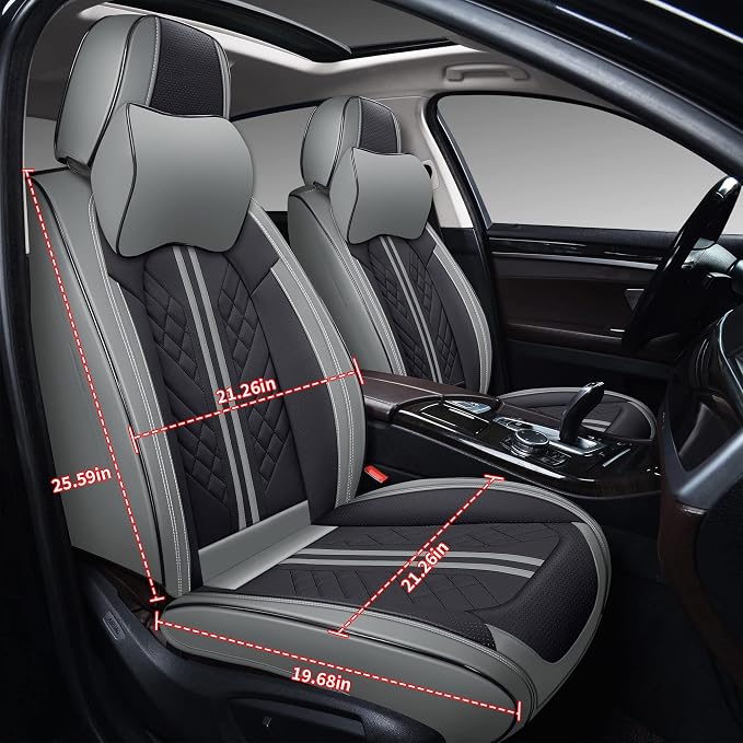 GXT Deluxe Faux Leather Full Coverage Car Seat Cover Anti-Slip Universal Fits for Sedans SUV Pick-up Truck with Headrests,Interior Accessories(Grey and Black)