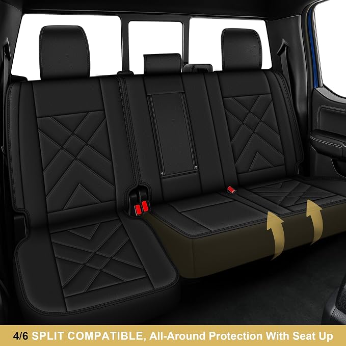 TTX for Ford F150 2009-2024 2025 2026 Seat Covers & F250 F350 F450 2017-2026 Seat Cushion Cover with Faux Leather(Full Set,Black)