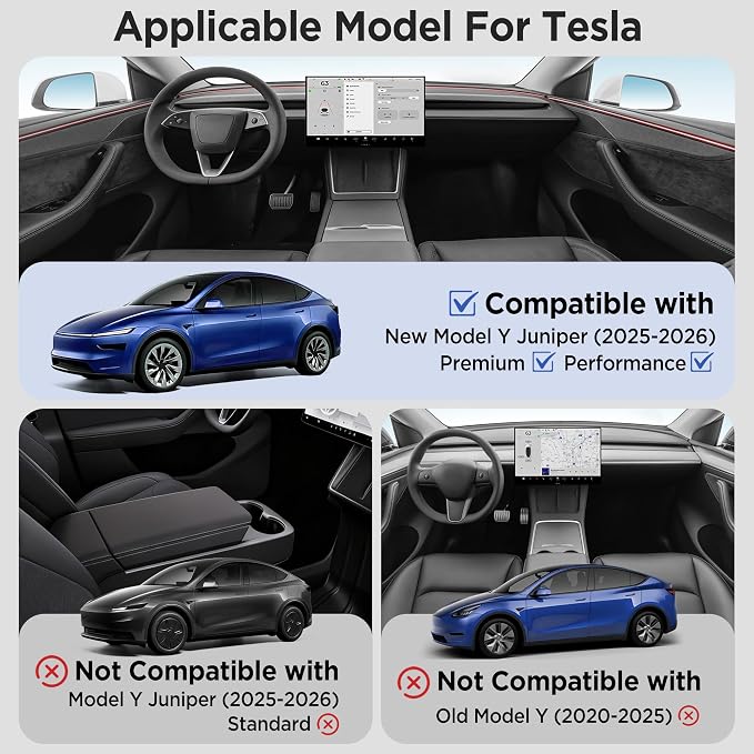 10PCS Center Console Organizer for Tesla New Model Y Juniper (Premium & Performance) Under Seat Storage Armrest Cover Hidden Storage Charger Pad for Tesla Model Y Accessories 2025 2026 Black