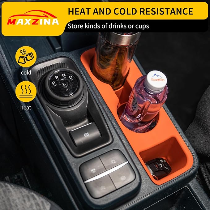 Door Side Storage Tray Bundle with 2022-2025 Ford Maverick Cup Holder Silicone Insert Center Console Drink Holder Silicone Orange Bottle Holder Interior Decoration for 2024 Maverick Accessorie