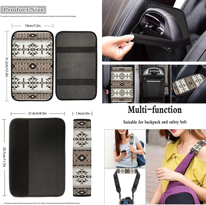 Dreaweet Tribal Car Seat Covers Full Set Geometric Pattern Car Decor Universal Car Seat Covers with Steering Wheel Cover/Armrest Cover/Seat Belt Pads/Coasters/Gear Shift & Handbrake Cover,12 Pcs Set