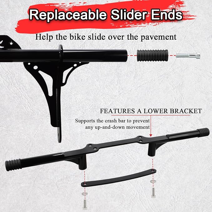 Highway Peg Crash Bar+ Passenger Footpegs Enginge guard for Harley Dyna with mid Control Models 2006-2017, for Street Bob FXDB/I Fat Bob FXDF Low Rider FXDL/I Wide Glide FXDWG/I,Gloss Black