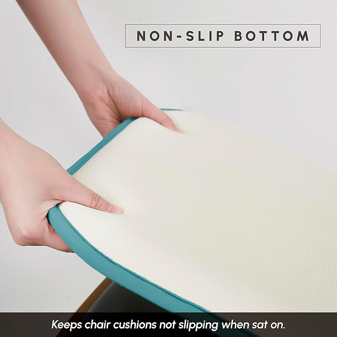 Elegant Comfort Chair Cushion Covers with Ties and Non Skid Rubber Backing-Thick Memory Foam - Soft Cushion Pad- Rounded Square Seat Cover- 16 x 16 Inches - Set of 2 Mosaic Textured Pattern, Aqua