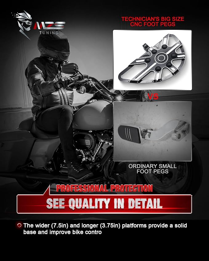 MZS Motorcycle Passenger Floorboards, Touring Rear Footboards Skeleton Foot Pegs Pedal Mount Bracket Kit CNC Black Compatible with 93-25 Road Glide Electra Street Glide Road King Tri Ultra CVO FLD