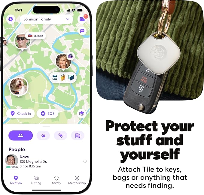Life360 Tile - Bluetooth Tracker, Keys Finder and Item Locator for Keys, Bags and More. Phone Finder. Both iOS and Android Compatible. 1-Pack (White)