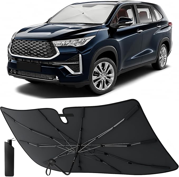 EcoNour Windshields Sun Shade for SUV & MPV, Car Front Windshields UV Blocker Sunshade & Window Tint, Shade Accessories with Storage Pouch Keeps Interior Cool, X-Large 61 x 35 Inch