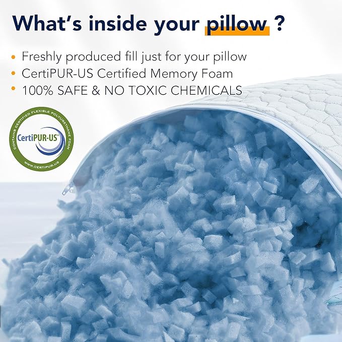 QUTOOL Cooling Pillow for Sleeping 2 Pack,Luxury Shredded Memory Foam Bed Standard Pillows Set of 2,Cool Pillow for Hot Sleepers Adjustable Firm Pillow for Side,Back,Stomach Sleepers Soft Yet Support