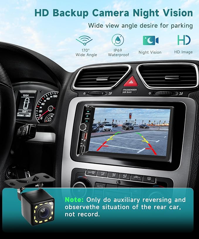 7 Inch Double Din Car Stereo, Touch Screen Bluetooth Car Radio Support Mirrorlink FM Radio EQ Fast Charging, Sellrich 2 Din Head Unit with USB/Type-C/TF Card/Aux Ports Backup Camera+Frame