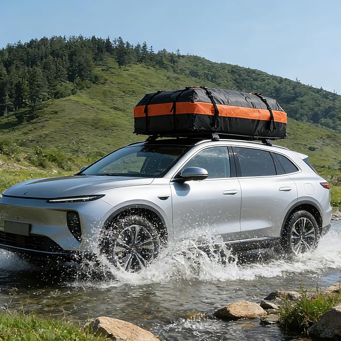 DUMOS Car Rooftop Cargo Carrier 15 Cubic Feet, Car Roof Waterproof PVC Bag | with Anti-Slip Mat, Combination Luggage Lock, Reinforced Straps & Door Hooks, Fit Vehicles with/without Roof Racks