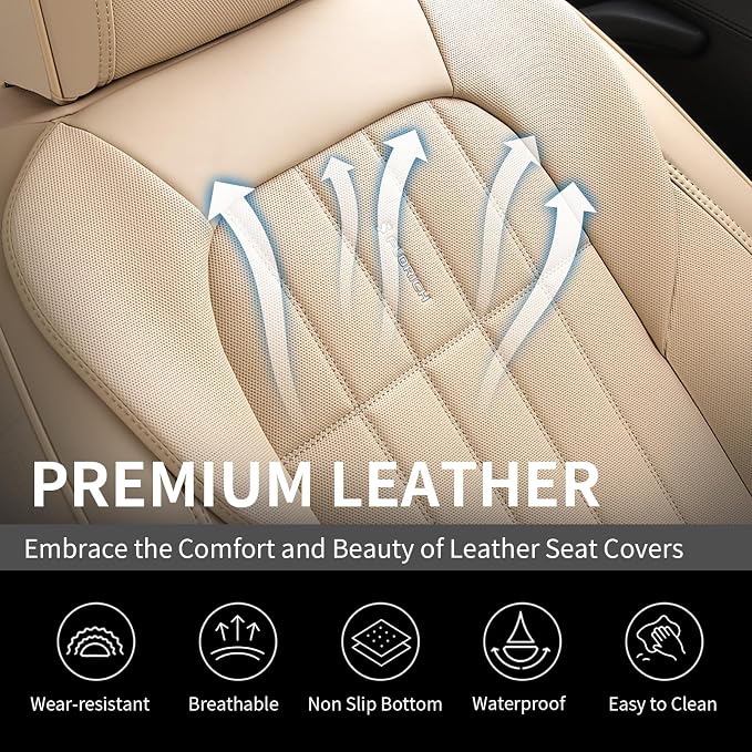 FLORICH Seat Cover, Car Seat Covers Front Set, Waterproof Leather Car Seat Protector, Front Seat Covers for Cars, Automotive Seat Covers Protector 2 Pack Fit for Most Cars Trucks SUV - Beige