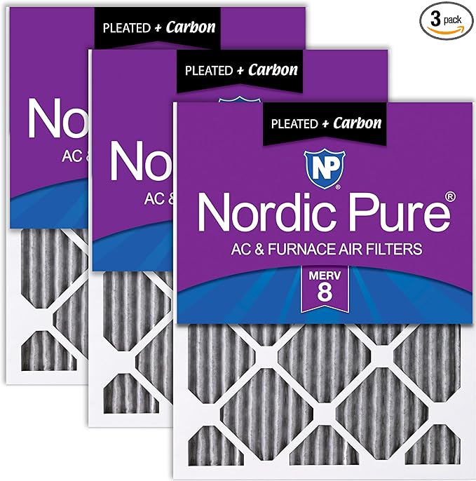 Nordic Pure 14x20x1 (Actual Size: 13 1/2 x 19 1/2 x 3/4) Furnace Air Filters MERV 8 Pleated Plus Carbon 3 Pack