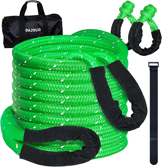Kinetic Recovery Tow Rope 7/8" x 30ft Tow Strap 48500lbs Snatch Strap with 2Pcs Soft Shackles 56000lbs Break Strength Heavy Duty Kinetic Towing Rope for Truck ATV UTV Offroad Recovery Rope Kit