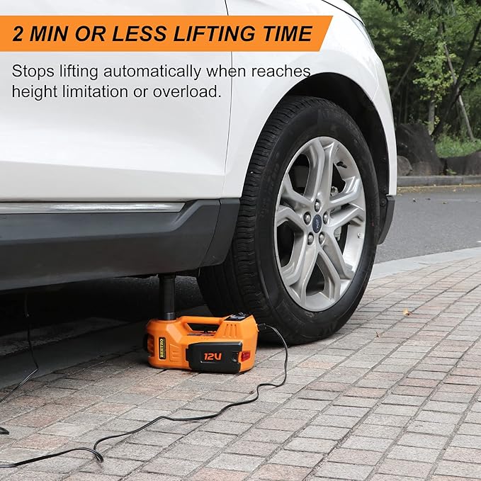 BEETRO Electric Car Jack 5 Ton 12V Hydraulic Jack Kit with Inflator Pump for Car Sedan MPV Tire Changing, Lifting Range 6-17.7''