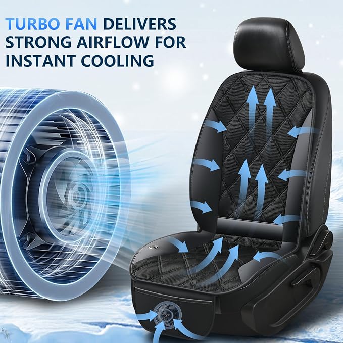 Upgraded Cooling Car Seat Cover, 12V-24V Ventilated Car Seat Cushion, 3-Speed Adjustable Cooling Car Seat Cushion, Breathable Mesh & Leather Cooling Seat Pad Universal Fit Car SUV Truck Van-Black