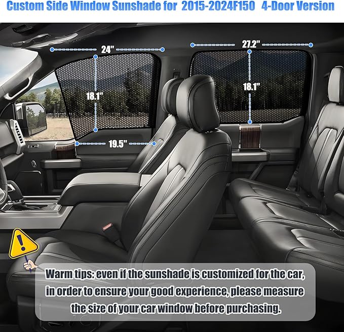 ZATOOTO Car Window Shades for Ford F-150 2017-2024, Car Window Covers for Baby Breathable Mesh Screen Blocking 99% of UV Rays and Glare, Privacy Protection for Camping and Napping