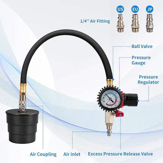Turbo System Leakage Tester 1-3/8" to 3-1/2", Turbo Pressure Leakage Tester for Cooling Emissions Exhaust Pipes,Turbo Boost Leak Tester Set,1/4'' US Air Fitting