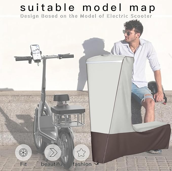 Electric Scooter Cover, Waterproof Outdoor Universal Scooter Cover with Reflective Strips, Windproof Buckles & Storage Bag for Foldable Kick Scooters, All-Weather Protection(54X28X52)