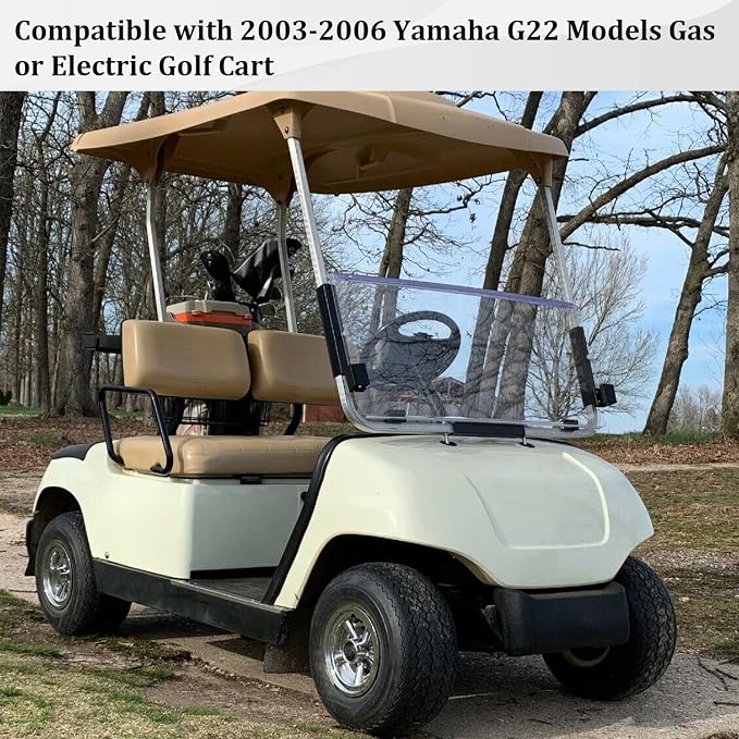 ECOTRIC Folding Down Clear Windshield for 2003-2006 Yamaha G22 Models Gas | or Electric Golf Cart