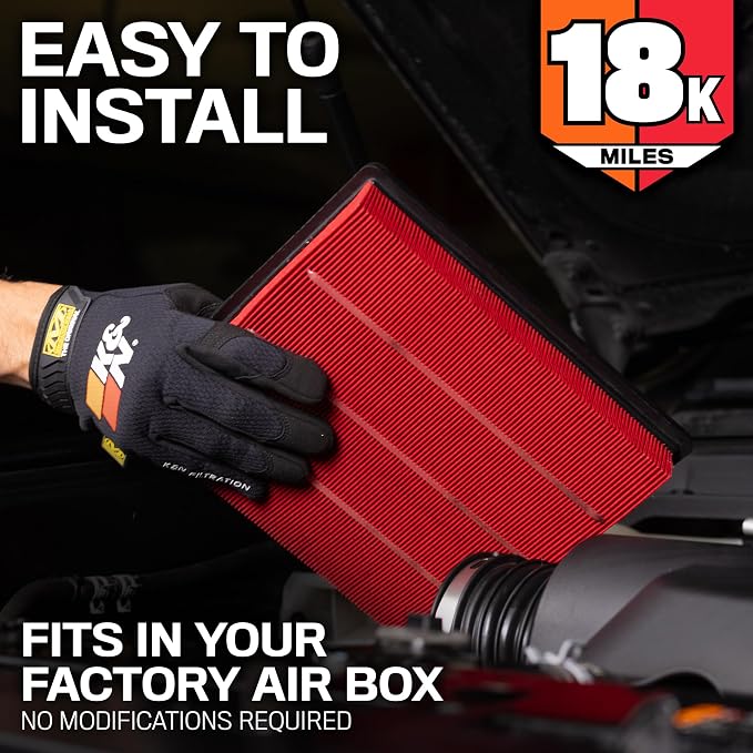 K&N Engine Air Filter: Long Life 18,000 Mile Replacement Air Filter: Compatible with 2010-2026 Jeep/Dodge SUV V6/V8 (Grand Cherokee, Durango), KNA-2457