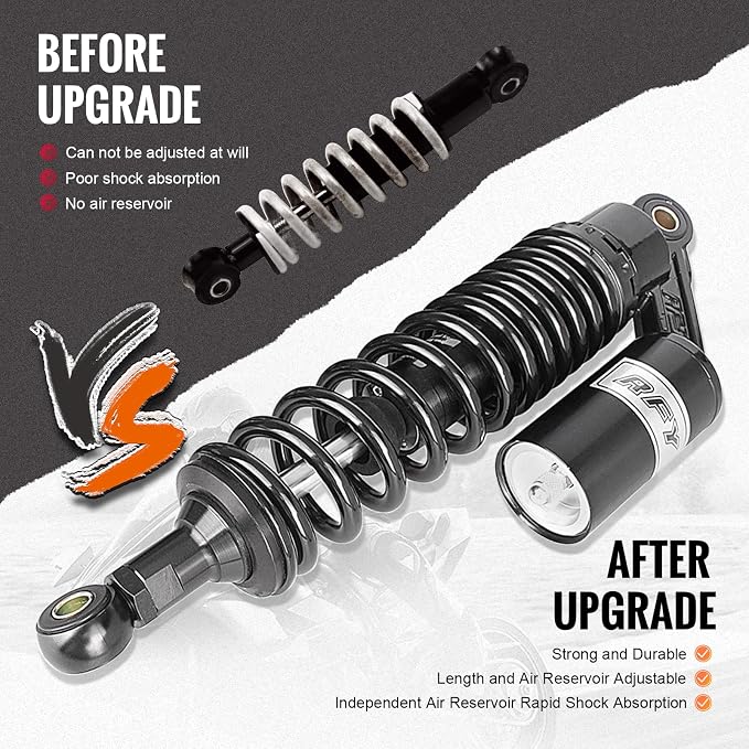 13.4" 340mm Pair Universal Motorcycle Air Rear Shock Absorbers for HONDA for Suzuki for Yamaha for Kawasaki ATV Go Kart Quad Dirt Sport Bike,Black