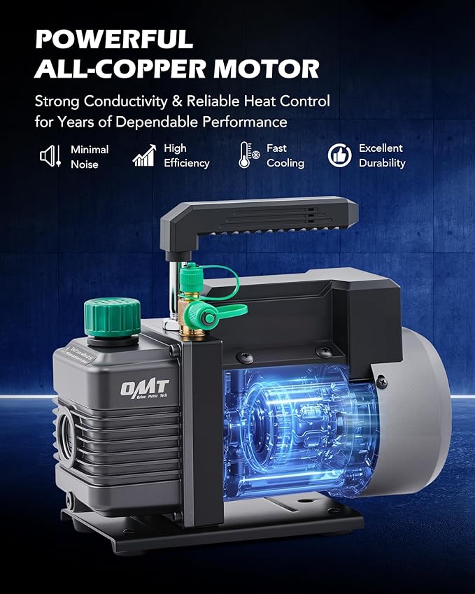 Orion Motor Tech Vacuum Pump, 4.5 cfm 1/3 hp HVAC Single Stage Vacuum Pump for R12 R22 R134a R410a R502, Auto AC Vacuum Pump Kit for Automotive Air Conditioner Resin Degassing & More, Oil Included