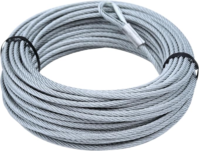 Tie Down 100 ft Galvanized Steel Aircraft Cable with Loop & Thimble – 7x19 Wire Rope, 1/4" Diameter – 7,000 lb Break Strength, 1,400 lb SWL – for Winches, Rigging, Fencing & More