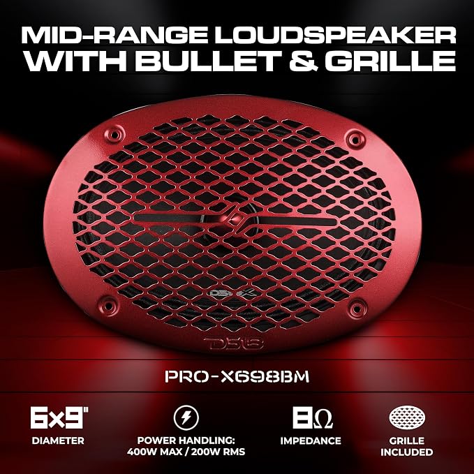DS18 PRO-X698 BM Loudspeaker - 6x9", Midrange, Red Aluminum Bullet, 400W Max, 200W RMS, 8 Ohms - Premium Quality Audio Door Speakers for Car,Truck and Motorcycle Stereo Sound System (1 Speaker)