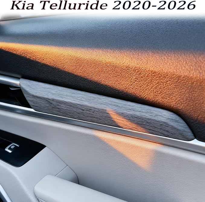 Door Panel Cover, for Kia Telluride 2020 2021 2022 2023 2024 2025 2026, Interior Door Handle Trim Overlay - Gray Wood Grain Pattern Protective Accessories