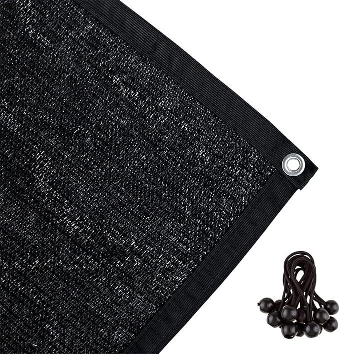 Shatex 90% Shade Fabric Sun Shade Cloth Taped Edge with Grommets Sun-Block Mesh Shade for Pergola Cover Canopy 8’ x 12’, Black