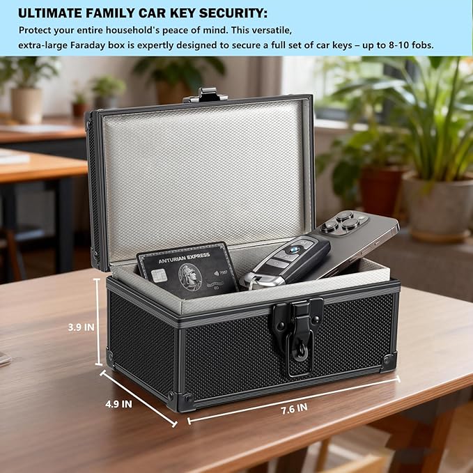 Faraday Box for Car Keys, Car Key Fob Signal Blocker RFID Blocking Protector, Secure Anti-Theft Shielding Cage for Keyless Entry (Black Dot Matrix)