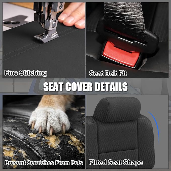 SAPUBK Rear Seat Covers Sets Replace for 2014-2018 Chevy Silverado/GMC Sierra 1500, Premium Neoprene with Composite Soft Foam Lining Breathable Seat Cover Cushion