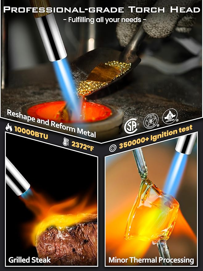 RTTOOA Propane Torch Head, GJ-8000pro High Intensity Torch Head, Trigger Start Gas Torch Kit for Propane, Pencil Flame Welding Torch Fuel by Mapp/Map/Propane, Soldering, Cooking（CSA Certified)