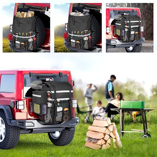 Marscamd Spare Tire Trash Bag with a Car Trash Can, Tailgate Trash Bag for Truck, SUV or Car, Fits Tire up to 40”, Black