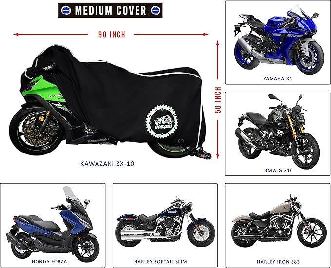 Nuzari Heavy Duty Motorcycle Cover - Waterproof Outdoor Bike Storage - Dirt Bike Covers (Black, Medium)
