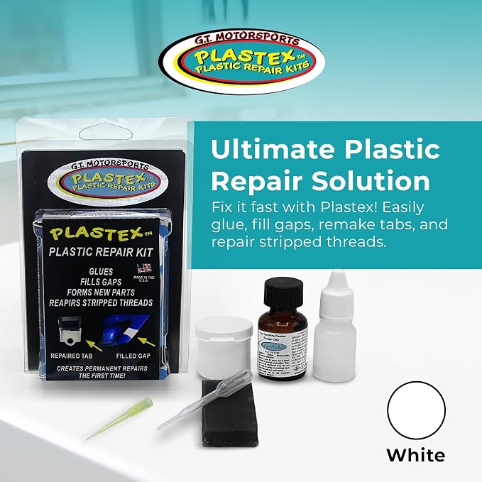 Plastex Plastic Repair Kits - Plastic Adhesive - Easily Glue, Repair or Remake Broken Plastic, Fiberglass, Wood & More! (Small White Travel Size Kit)