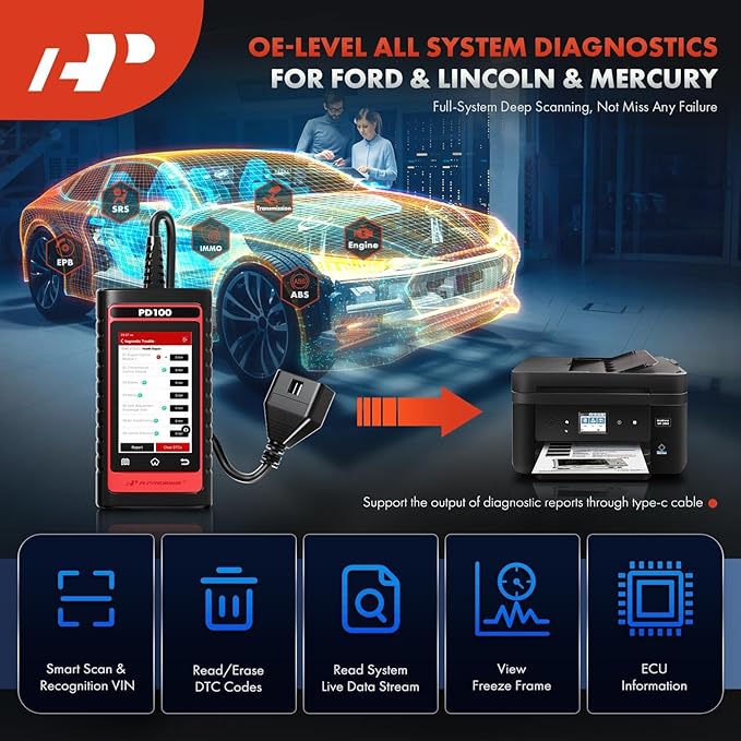 A-Premium 2025 PD100F for Ford Lincoln Mercury Full System OBD2 Scanner Diagnostic Tool, Bi-Directional Code Read Scan Tool, Full Reset (EPB/ABS/Oil/SAS/TPMS), Battery Register, with Live Data