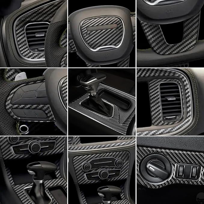 Real Carbon Fiber Interior Trim Kit Compatible with Dodge Charger 2015–2023, Interior Decor Sticker Accessories