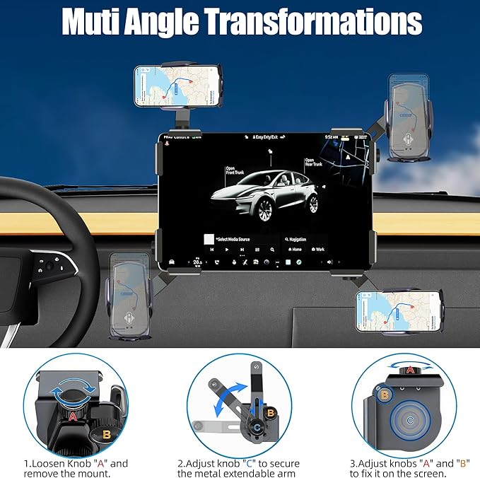 Car Phone Mount for Model 3 & Model Y, Screen Side Custom Fit for Center Display, 15W Wireless Fast Charging Auto-Clamping, Unobstructed View, Compatible with iPhone & Android