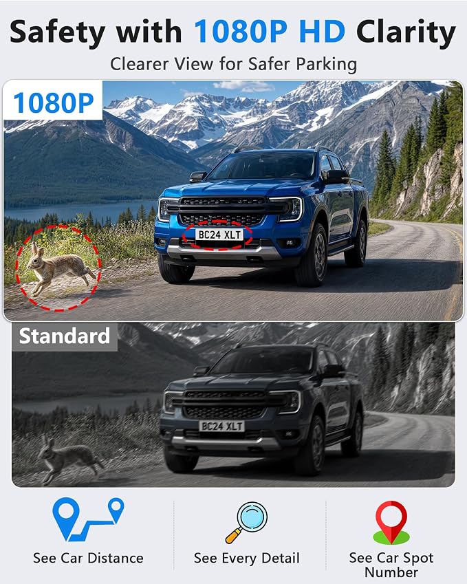 1080P HD 7-Inch Wireless Backup Camera: 15-Min Easy Install Plug & Play - Continuous Loop Recording with One-Button Playback Rear View Camera for Truck Pickup Car SUV Parking Safety Towing Assistance