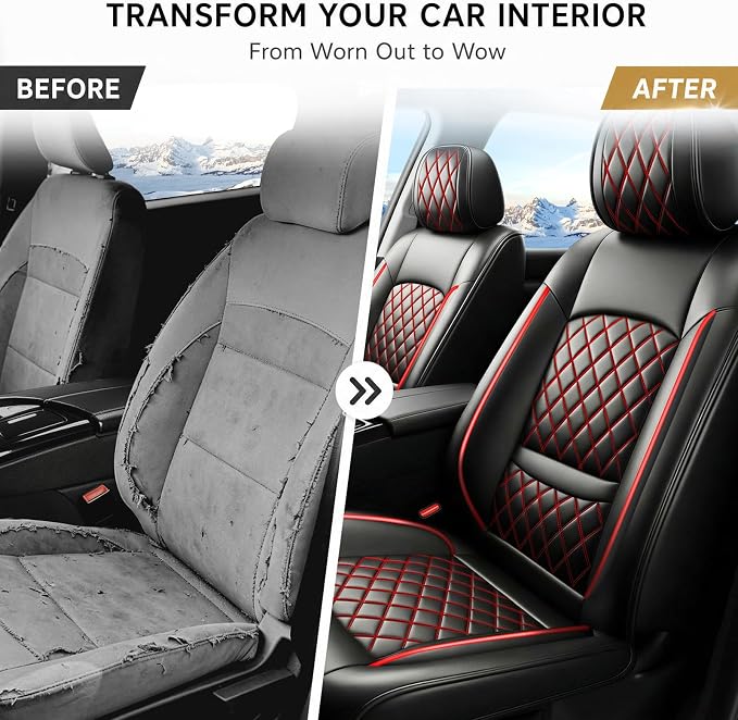 Fit Escape Car Seat Covers for Ford Escape 2001-2025 2026 - Luxury Leather, Anti-Slip, All-Weather Seat Cushions, Waterproof & Breathable, Airbag Compatible, Full 5-Seat Set (Redline)