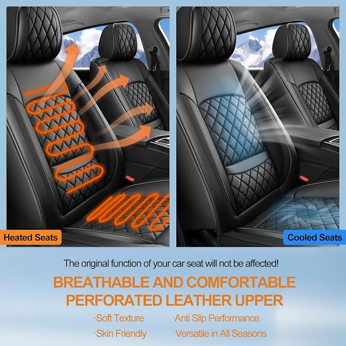 Fit Fusion Car Seat Covers for Ford Fusion 2007-2020 - Luxury Leather, Anti-Slip, All-Weather Seat Cushions, Waterproof & Breathable, Airbag Compatible, Full 5-Seat Set (Black)