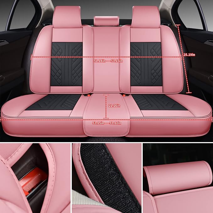 GXT Bench Seat Cover, Premium Faux Leather Bench Seat Covers for Trucks - Universal Fit for Most Sedans SUV Pick-up Truck, Durable for Long Lasting Protection(Pink and Black)